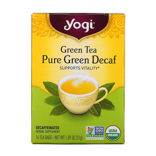 Зеленый чай Pure Green Decaf, 16 чайных пакетиков, 1.09 унций (31 г)