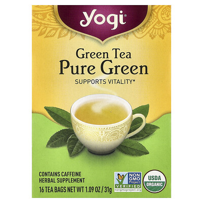 Product Image for Yogi Tea, Green Tea Pure Green, 16 Tea Bags, 1.09 oz (31 g)