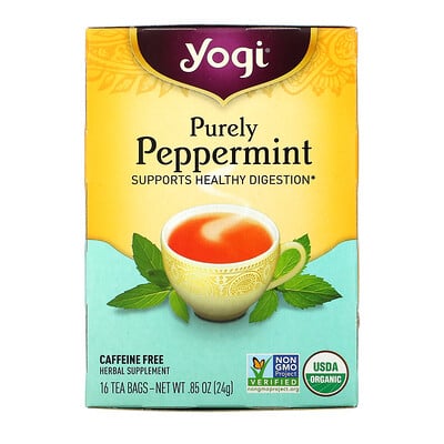 Yogi Tea Purely Peppermint, без кофеина, 16 чайных пакетиков, 24 г (0,85 унции)