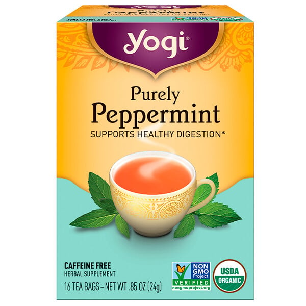 Yogi Tea, オーガニック, まじりけの無いペパーミント, カフェインフリー, 16ティーバッグ, 0.85オンス(24 g)