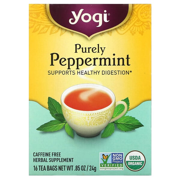 Yogi Tea, Purely Peppermint, Caffeine Free, 16 Tea Bags, 0.85 Oz (24 G)