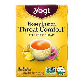 Yogi Tea, Throat Comfort 润喉草本茶，蜂蜜柠檬味，无咖啡萃取，16 茶包，1.12 盎司（32 克）