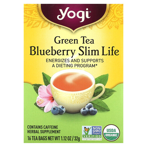 Yogi Tea Green Tea Blueberry Slim Life, 16 Tea Bags, 1.12 oz (32 g)