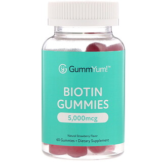 GummYum!, علكات البيوتين، بنكهة الفراولة الطبيعية، 2,500 مكجم، 60 علكة