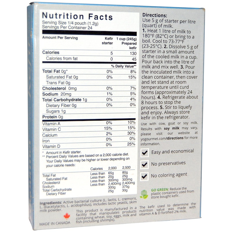 Yogourmet, Kefir Starter, FreezeDried, 6 Packets, 5 g Each iHerb