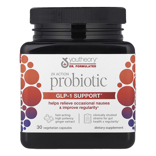 Youtheory, 2X Action Probiotic, Probiotikum mit 2X Wirkung, 30 pflanzliche Kapseln