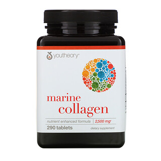 Youtheory, Colágeno marino, 500 mg, 290 comprimidos