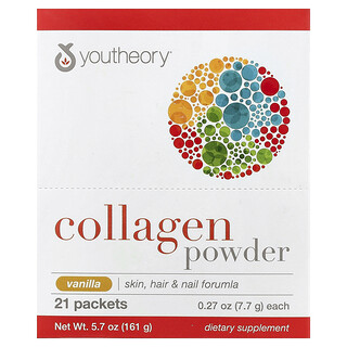 Youtheory, Colágeno en polvo, Vainilla, 21 sobres, 7,7 g (0,27 oz) cada uno