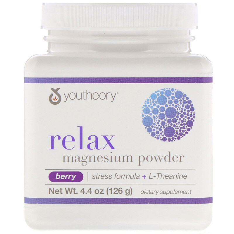 Youtheory, Relax, Magnesium Powder, Stress Formula + LTheanine, Berry