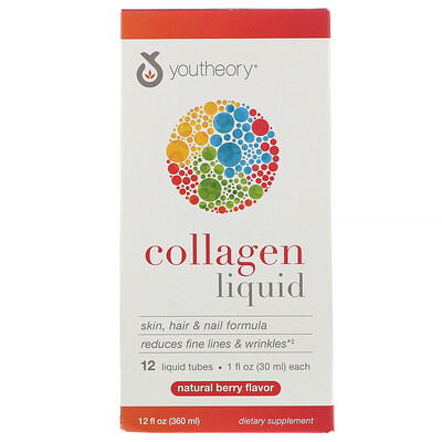 Youtheory Liquid Collagen, Natural Berry, 12 Liquid Tubes, 1 fl oz (30 ml) Each