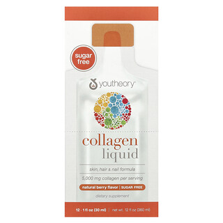 Youtheory, Colágeno Líquido, Fruto Silvestre Natural, 12 Tubos de Líquido, 30 ml (1 fl oz) Cada