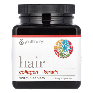 Youtheory, Cabello, Colágeno y queratina, 120 minicomprimidos