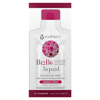 Youtheory, B12 B6 액상, 휴대용, 라즈베리, 12팩, 각 30ml(1fl oz)