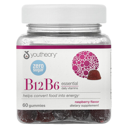 Youtheory, Vitamin B12 & B6 Gummies, Raspberry, 60 Gummies