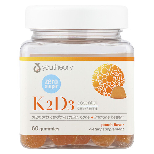 Youtheory Vitamin K2 & D3 Gummies, Peach, 60 Gummies