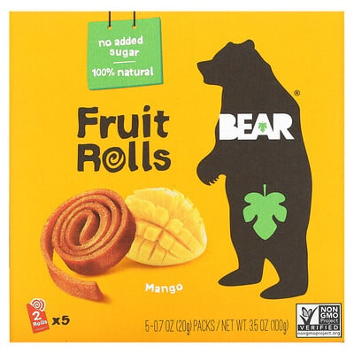 Bear Фруктовые рулеты, манго, 5 булочек по 20 г (0,7 унции)