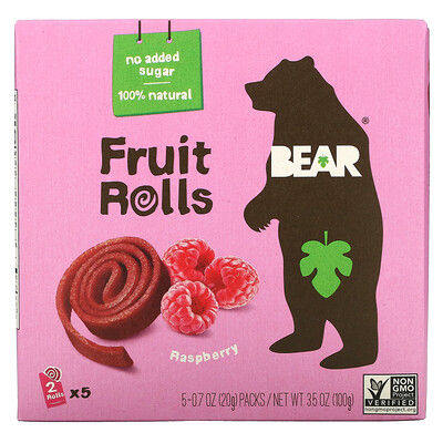 Bear фруктовые рулеты, малина, 5 упаковок, по 20 г (0,7 унции)