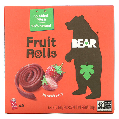 Bear фруктовые рулеты, клубника, 5 упаковок, по 20 г (0,7 унции)