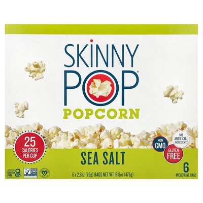SkinnyPop, Popcorn, Sea Salt, 6 Bags, 2.8 oz (79 g) Each