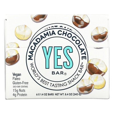 Купить Yes Bar Snack Bar, шоколад с макадамией, 6 батончиков по 1, 4 унции