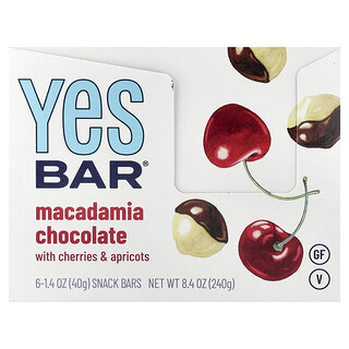 Yes Bar, Atıştırmalık Barı, Kirazlı ve Kayısılı Makademya Fındığı Çikolatalı, 6 Bar, Her Biri 40 g (1,4 oz)