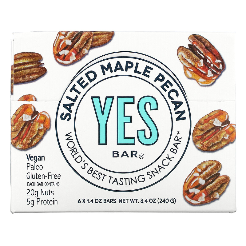 Yes Bar, Snack Bar, Salted Maple Pecan, 6 Bars, 1.4 oz Each