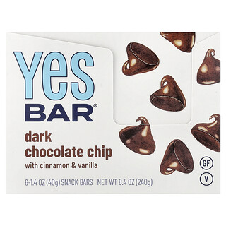 Yes Bar, Atıştırmalık Bar, Bitter Çikolata Parçalı, 6 Bar, Her Biri 1,4 oz (40 gr)