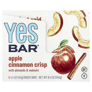 Yes Bar, Barrita, Crujiente de manzana, canela, almendras y nueces, 6 barritas, 40 g (1,4 oz) cada una