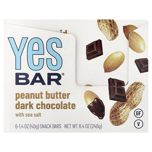Yes Bar, Snack Bar, Peanut Butter Dark Chocolate with Sea Salt, 6 Bars, 1.4 oz (40 g) Each