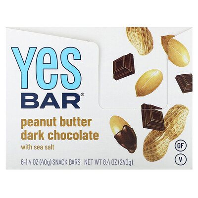 Yes Bar Snack Bar Peanut Butter Dark Chocolate with Sea Salt 6 Bars 1.4 oz (40 g) Each