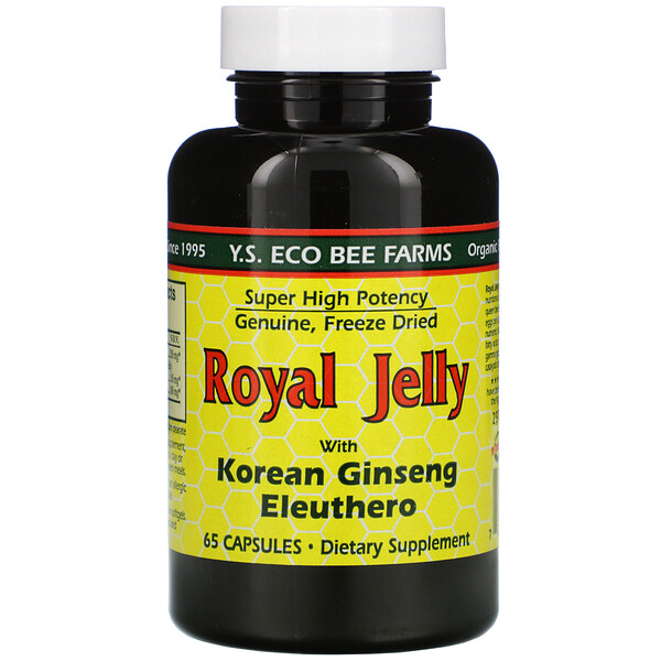 Y.S. Eco Bee Farms, Royal Jelly, mit koreanischem Ginseng Eleuthero, 65 Kapseln