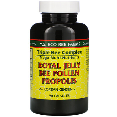 

Y.S. Eco Bee Farms Royal Jelly Bee Pollen Propolis Plus Korean Ginseng 90 Capsules