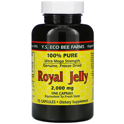 Y.S. Eco Bee Farms Маточное молочко, 100% чистое, 2000 мг, 75 капсул