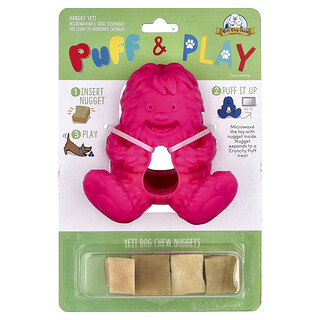 Puff & Play, Treat Dispenser, Yeti Dog Chew Nuggets, Pink, 4 Nuggets, 1 Dispenser