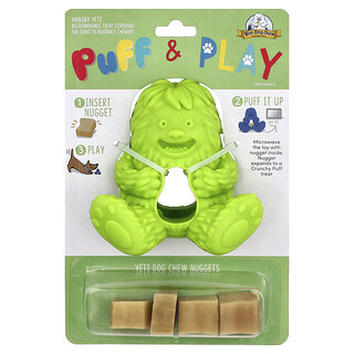 Yeti Dog Chew, Puff & Play, Dispensador de golosinas, Bocadillos masticables de yeti para perros, Verde, 4 bocadillos, 1 dispensador