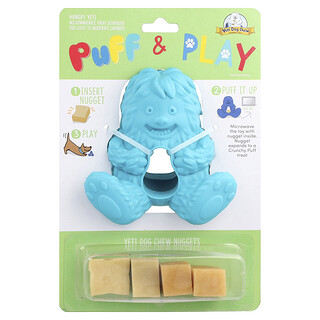 Puff & Play, Treat Dispenser, Yeti Dog Chew Nuggets, Blue, 4 Nuggets, 1 Dispenser