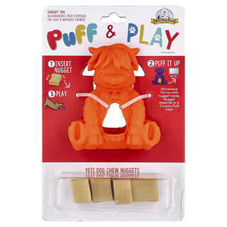 Yeti Dog Chew, Puff & Play, Dispensador de golosinas, Bocadillos masticables de yeti para perros, Naranja, 4 bocadillos, 1 dispensador