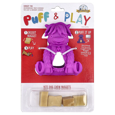 Product Image for Yeti Dog Chew, Puff & Play, Treat Dispenser, Yeti Dog Chew Nuggets, Purple, 4 Nuggets, 1 Dispenser