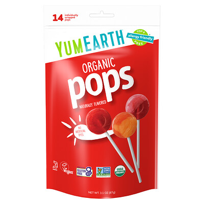YumEarth, Paletas orgánicas, Paquete surtido, 14 paletas en envoltorios individuales, 87 g (3,1 oz)