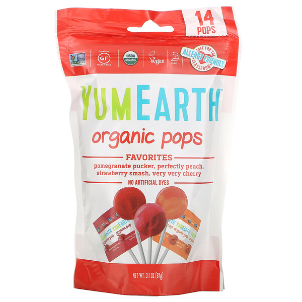 YumEarth, Organic Pops, Favorites, 14 Pops, 3.1 oz (87 g)