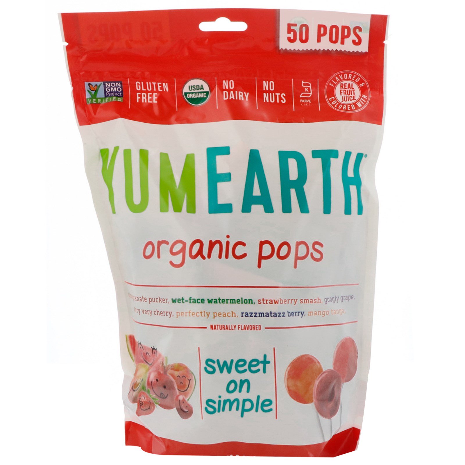 YumEarth, Organic Pops, Assorted Flavors, 50 Pops, 12.3 oz (348.7 g ...