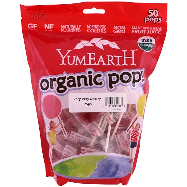 YumEarth, Organic Pops, Very Very Cherry, 50 Pops,12.3 oz (349 g) (Discontinued Item) 