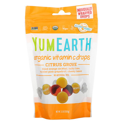 YumEarth Органические леденцы с витамином С Citrus Grove, 93,5 г (3,3 унции)