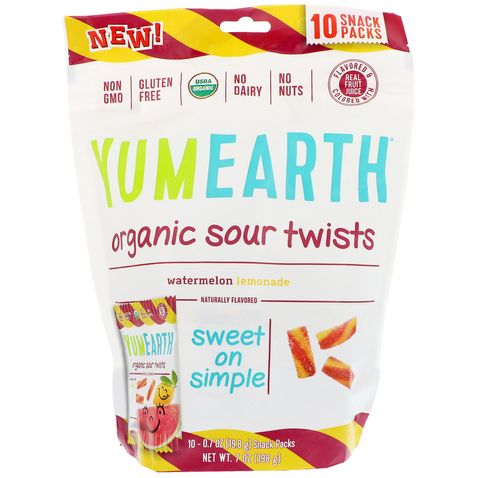 YumEarth, Organic Sour Twists, Watermelon Lemonade, 10 ...