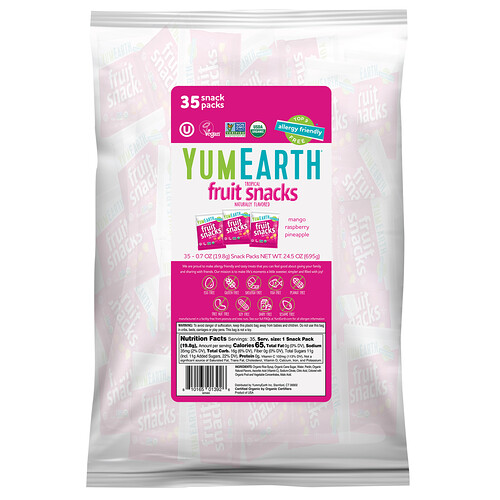YumEarth, Gluten Free Fruit Snacks, Tropical, 35 Snack Packs, 0.7 oz (19.8 g) Each