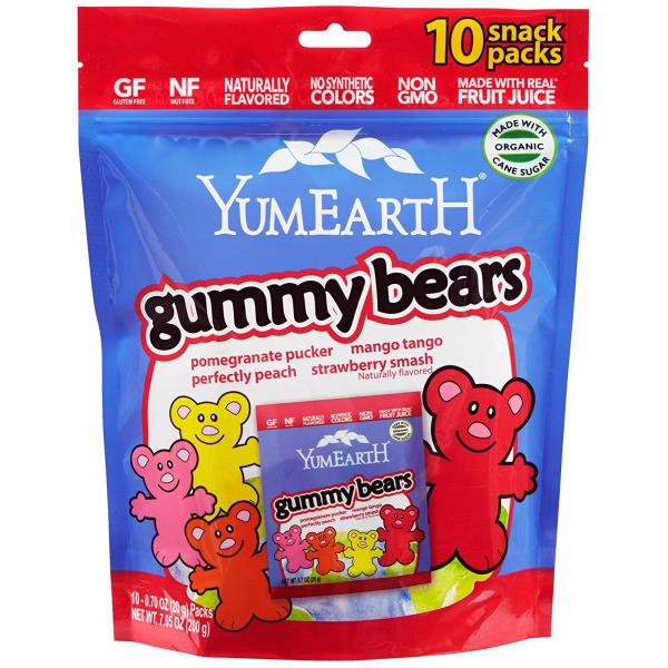 YumEarth, Жевательные медвежата, вкус в ассортименте, 10 пакетиков, 25,5 г каждый