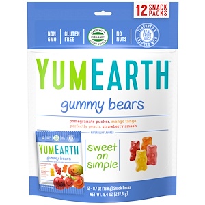 YumEarth, Gummy Bears, Assorted  Flavors, 12 Snack Packs, 0.7 oz (19.8 g) Each