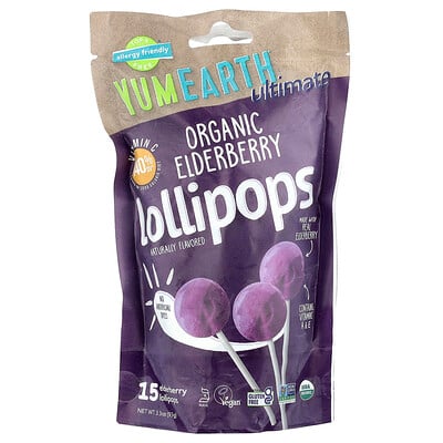 YumEarth  Ultimate  Organic Elderberry Lollipops  15 Lollipops  3.3 oz (93 g)