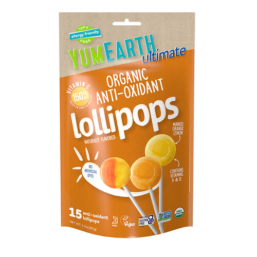 Yumearth Ultimate, Organic Anti-Oxidant Lollipops, Mango, Orange, Lemon, 15 Lollipops, 3.3 oz (93 g)