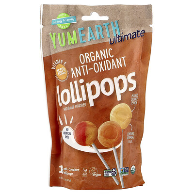 YumEarth  Ultimate  Organic Anti-Oxidant Lollipops  Mango  Orange  Lemon  15 Lollipops  3.3 oz (93 g)